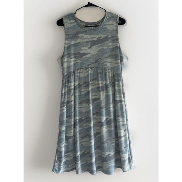White Birch Soft Knit Dress Casual Blue Gray Camo Shift Teacher Knee Length Med - Picture 1 of 10
